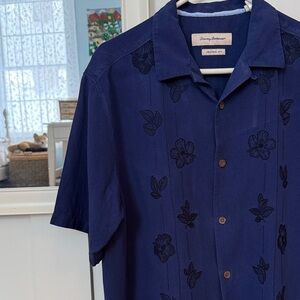 Tommy Bahama Blue Casual Raw Silk Button Down Shirt, vintage